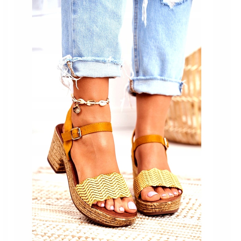 EVE Keltaiset Fobi -naisten sandaalit korkealla korolla beige keltainen 3