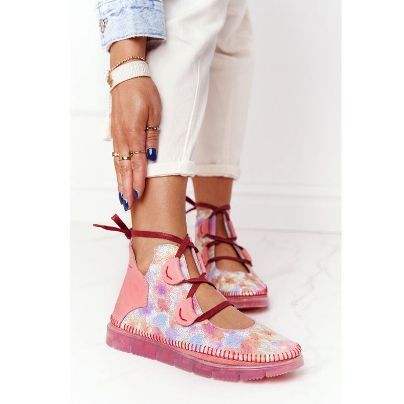 Naisten nahkakengät Maciejka Pink 04457-15 vaaleanpunainen monivärinen 1