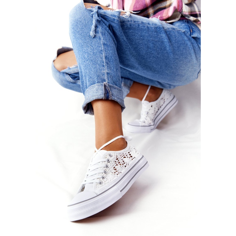 FB2 Naisten valkoiset pitsiset Candice -lenkkarit valkoinen 1