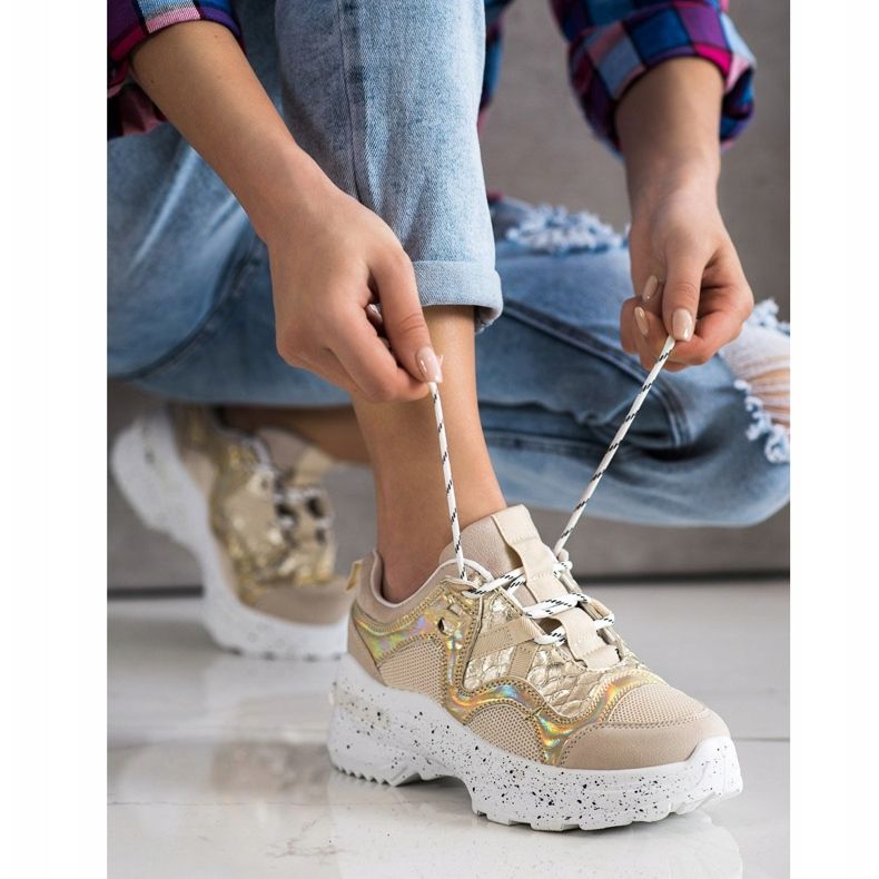 SHELOVET Tennarit koristeellisella alustalla beige kultainen 1