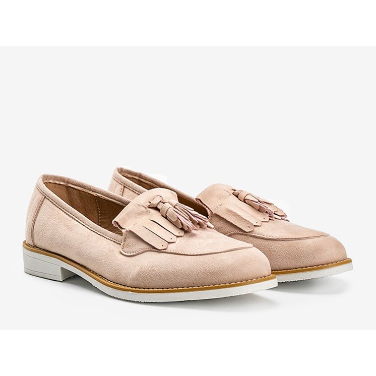 Beige mokkanahkaiset kengät Lorena -hapsuilla 1