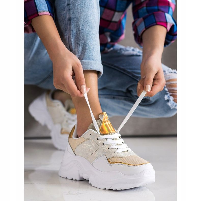 Weide Eco Leather Snake Print Tennarit valkoinen kultainen 2