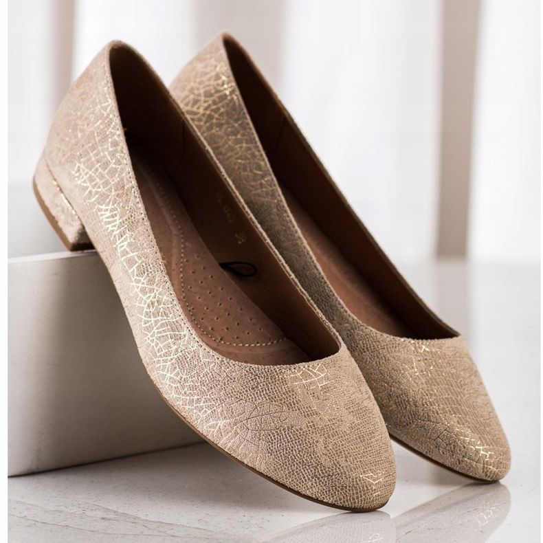 Sergio Leone BL625 Flat Heel Ballerinat beige kultainen 2