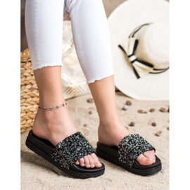 Seastar Muodikkaat tohvelit Paltformilla musta hopea 1