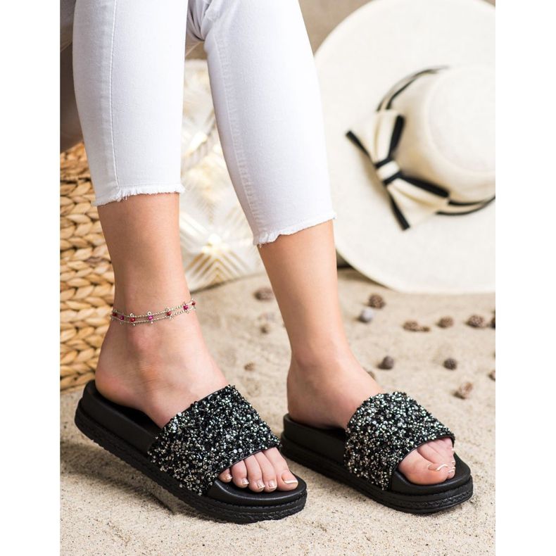 Seastar Muodikkaat tohvelit Paltformilla musta hopea 1