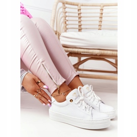 Naisten nahka lenkkarit Platform Valkoinen Nicole 2645 kultainen 1