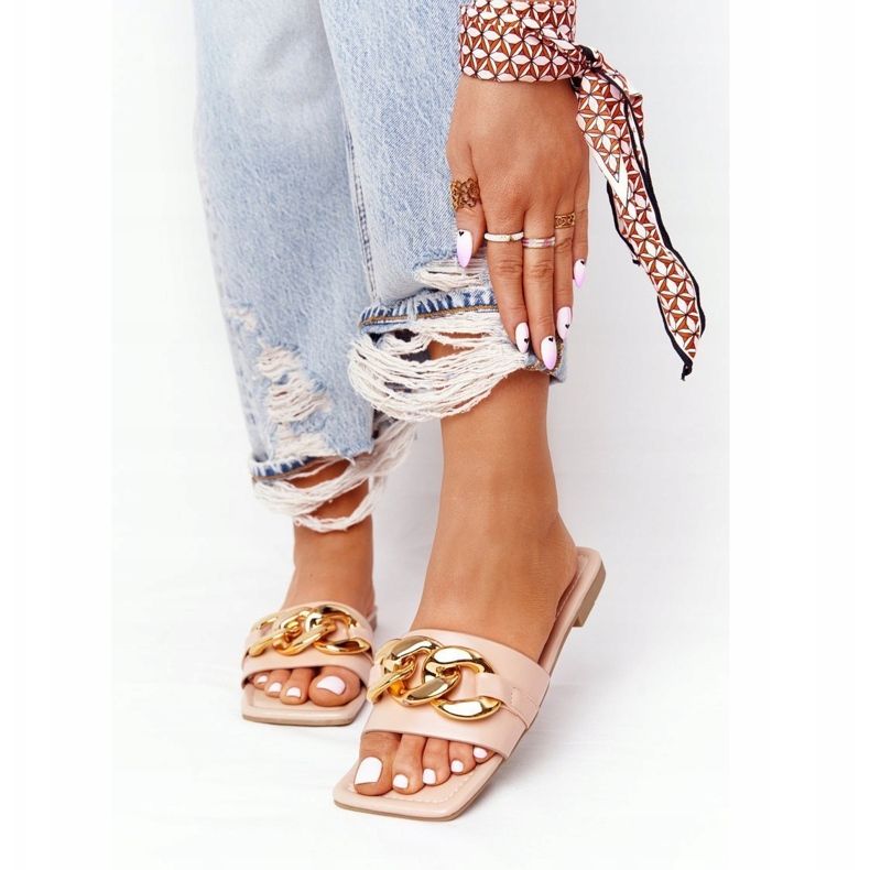 Nahkatossut ketjulla alaston ranskalainen suudelma beige monivärinen 1