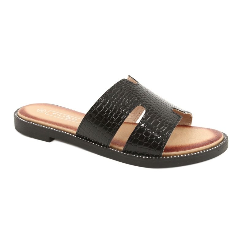 Filippo Kiiltävä lakattu läppä musta nahka 1