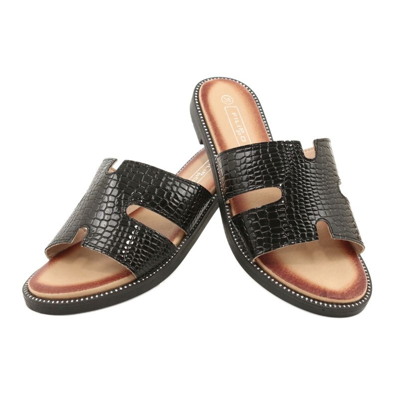 Filippo Kiiltävä lakattu läppä musta nahka 4