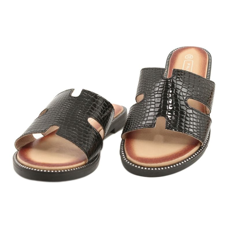 Filippo Kiiltävä lakattu läppä musta nahka 2