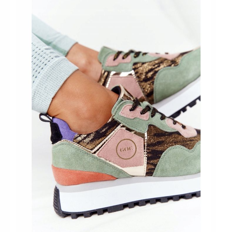 Mokkanahkaiset urheilukengät GOE HH2N4002 vihreä-kulta-alustalla beige ruskea vaaleanpunainen kultainen 1