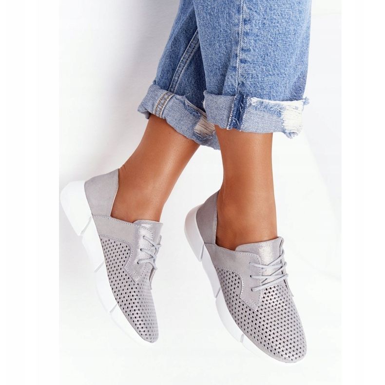 EVE Naisten nahkaiset urheilukengät, harmaa päiväretki hopea 1