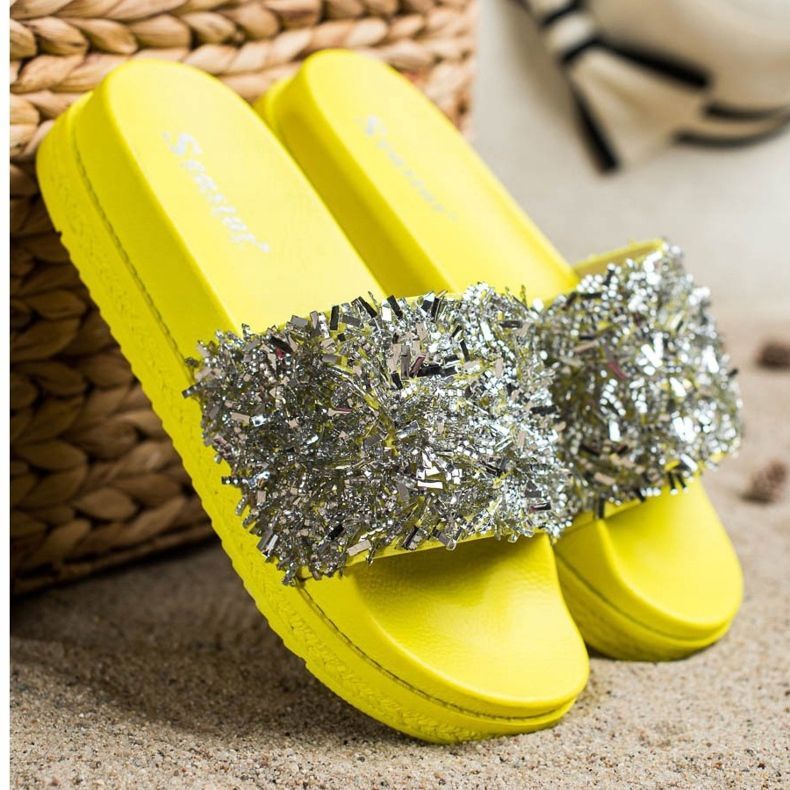 Seastar Muotikristallitossut hopea keltainen 2