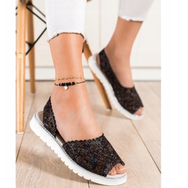 SHELOVET Mukavat nahkaiset sandaalit musta monivärinen 1