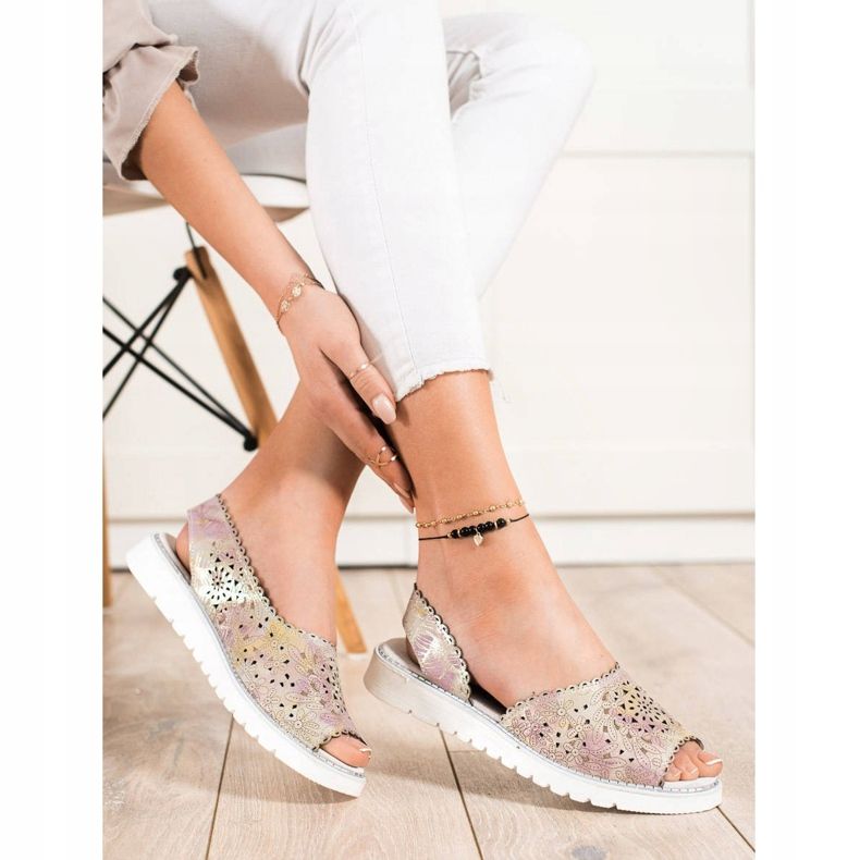 SHELOVET Mukavat nahkaiset sandaalit beige vaaleanpunainen kultainen 1