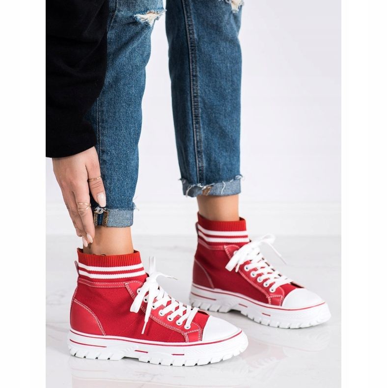 SHELOVET Muodikkaat Slip-On lenkkarit valkoinen punainen 1