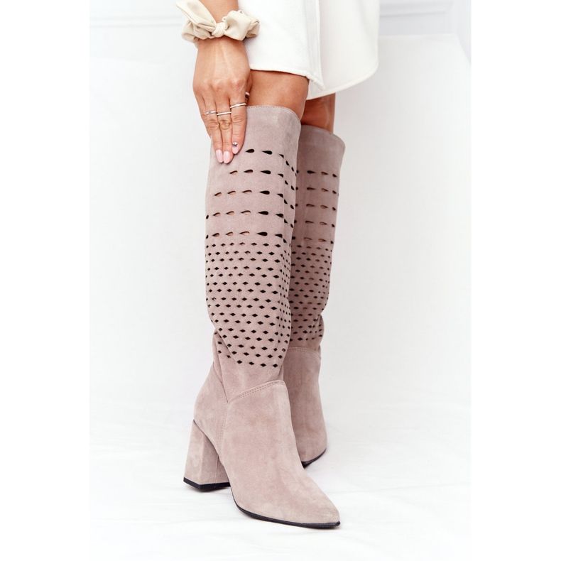 Lewski Shoes Wiosenne Ażurowe Kozaki Lewski Kengät 2847 / B Beżowe beige 2