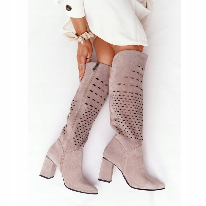 Lewski Shoes Wiosenne Ażurowe Kozaki Lewski Kengät 2847 / B Beżowe beige 1