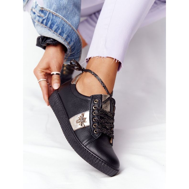 Lewski Shoes Naisten nahkakengät Lewski-kengät 2786-0 Musta-Kulta kultainen 2