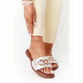 Nahkatossut ketjulla Nicole 2652 Metallivalkoinen 2