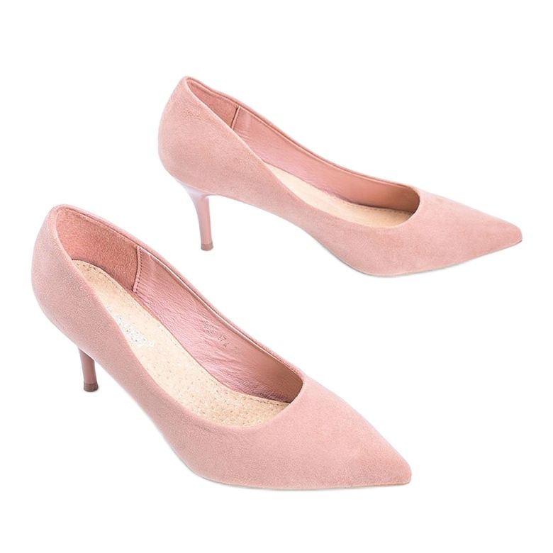 Vaaleanpunaiset pumput stiletto-kantapäässä, joka on valmistettu ekologisesta mokkanahasta Anissa vaaleanpunainen 2