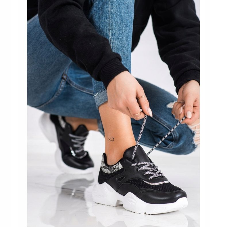 SHELOVET Musta Snake Print Tennarit 2