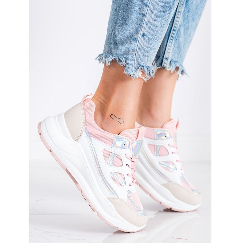 SHELOVET Tyylikkäät lenkkarit beige valkoinen vaaleanpunainen hopea 1