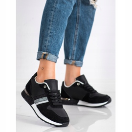 SHELOVET Mustat lenkkarit glitterialustalla hopea 2