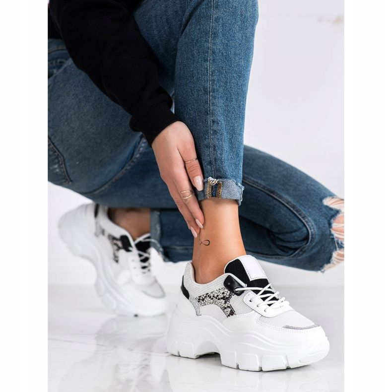 SHELOVET Tyylikkäät lenkkarit glitterillä valkoinen musta hopea 2