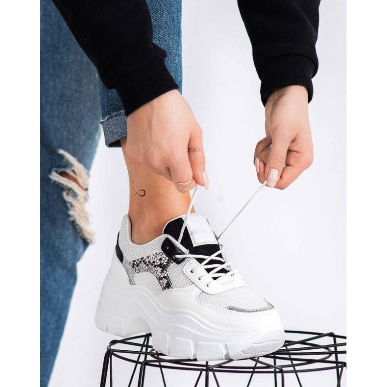 SHELOVET Tyylikkäät lenkkarit glitterillä valkoinen musta hopea 1