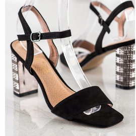 S. BARSKI Klassiset sandaalit koristeellisella kantapäällä S.BARSKI musta hopea 2