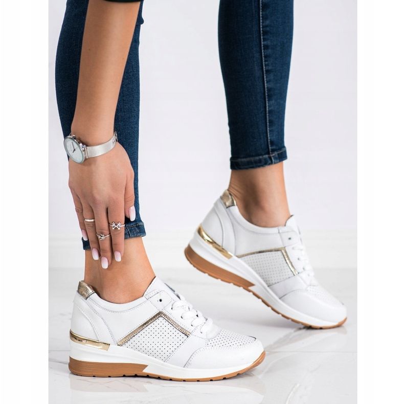 Goodin Valkoiset nahkakengät valkoinen kultainen 2