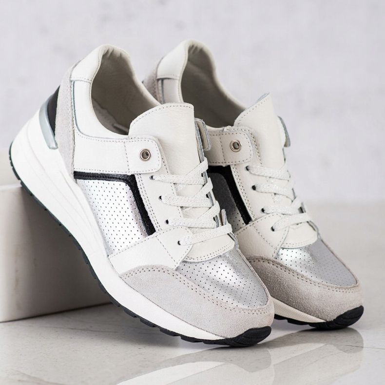 Goodin Valkoiset ja hopeiset nahkaiset lenkkarit valkoinen musta hopea harmaa 2