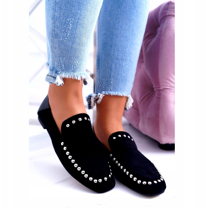 Lu Boo Naisten Black Lords Ballerinat Planta -tekojalokivillä musta hopea 1