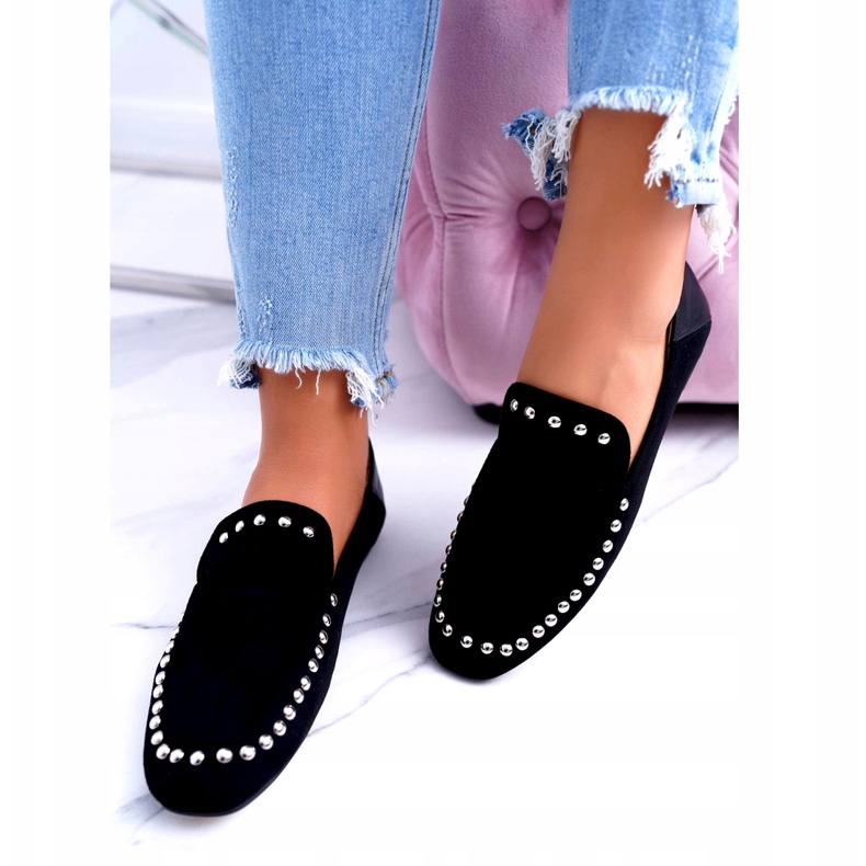 Lu Boo Naisten Black Lords Ballerinat Planta -tekojalokivillä musta hopea 2