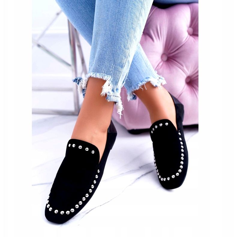 Lu Boo Naisten Black Lords Ballerinat Planta -tekojalokivillä musta hopea 3