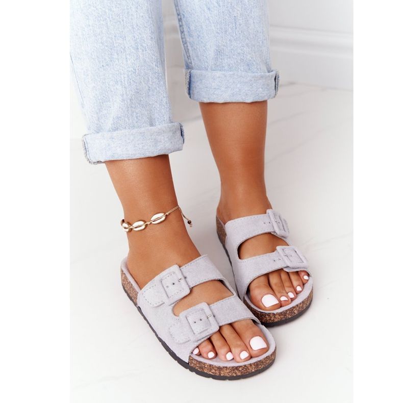 MSMG Jennifer Grey Suede -tossut korkkipohjalla harmaa 1