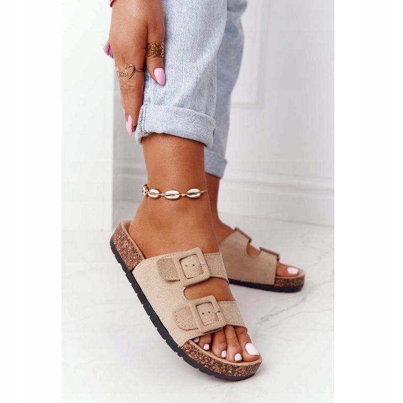 MSMG Jennifer Beige Suede -tossut korkkipohjalla 1