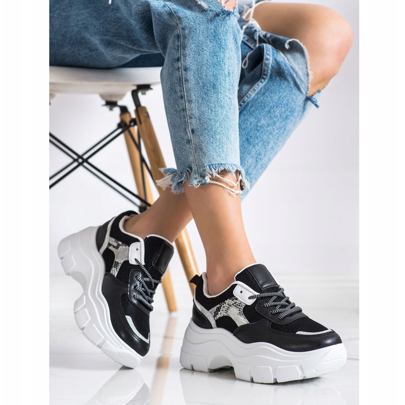 SHELOVET Tyylikkäät lenkkarit glitterillä musta 1