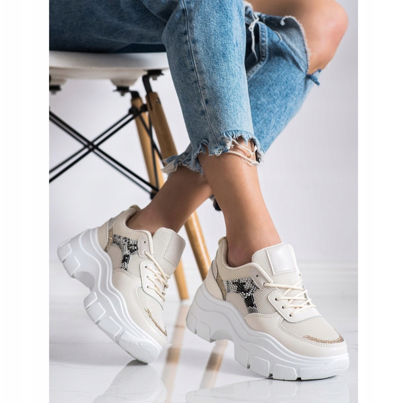 SHELOVET Tyylikkäät lenkkarit glitterillä beige 2