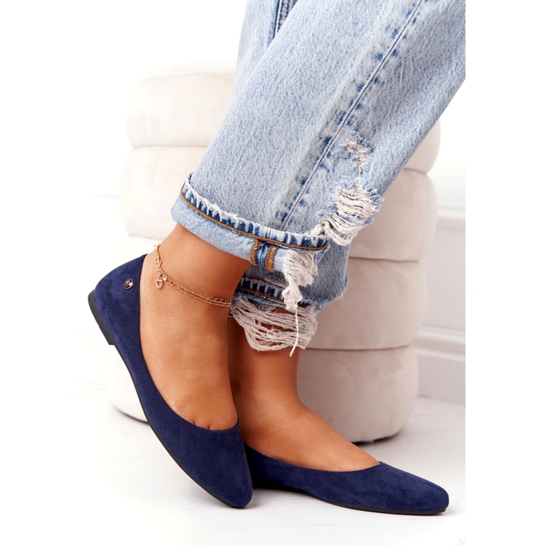 Suede -balerinat Sergio Leone BL622 Navy blue tummansininen 2