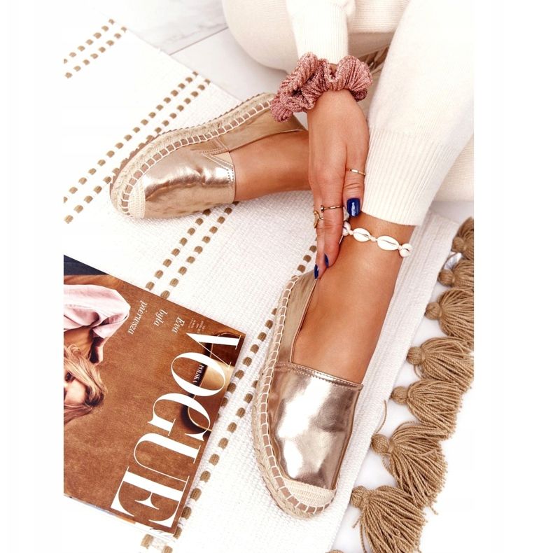 Nahkaiset espadrillot punotulla pohjalla Big Star HH274503 Golden kultainen 3