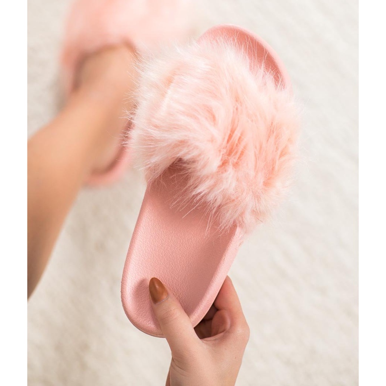 SHELOVET Kumiset tohvelit turkiksella vaaleanpunainen 2