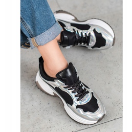 SHELOVET Muoti lenkkarit holoefekti musta hopea 1