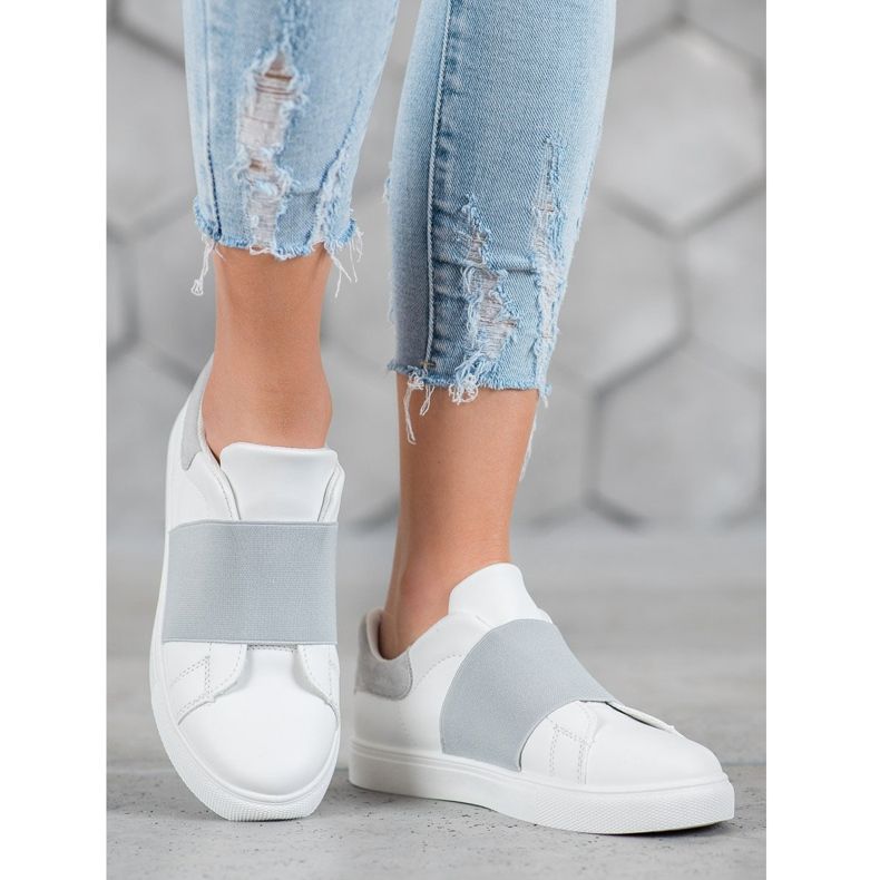 SHELOVET Liukuvat kengät, joissa on joustava nauha valkoinen harmaa 1