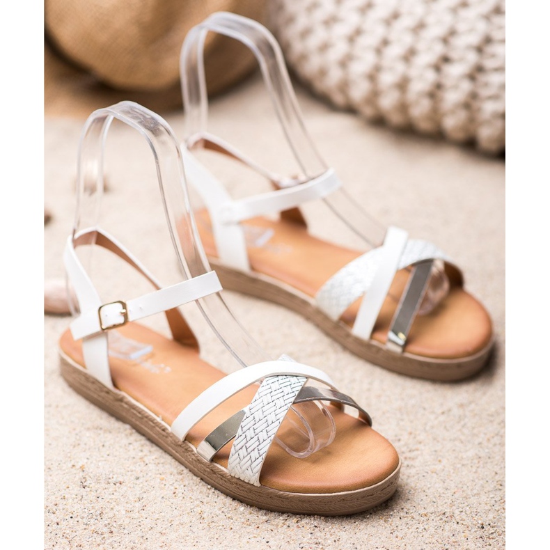 Weide Tyylikkäät ekologisesta nahasta valmistetut sandaalit valkoinen harmaa 1