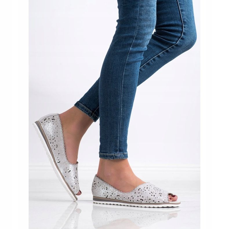 Nahkaiset VINCEZA -ballerinat hopea harmaa 1