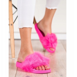 SHELOVET Kumiset tohvelit turkiksella vaaleanpunainen 2