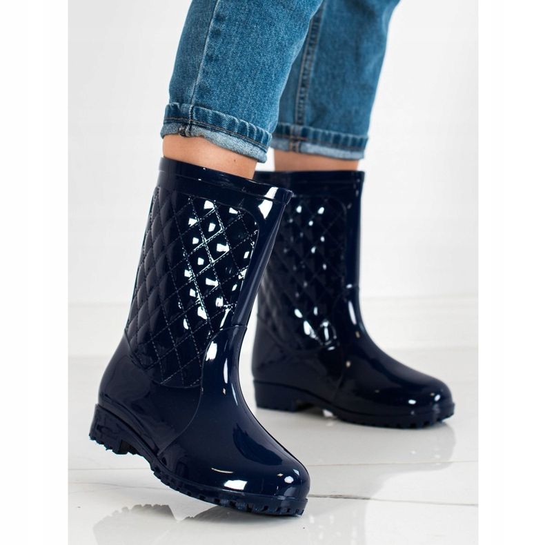 Bona Kiiltävät tikatut Wellies tummansininen 1