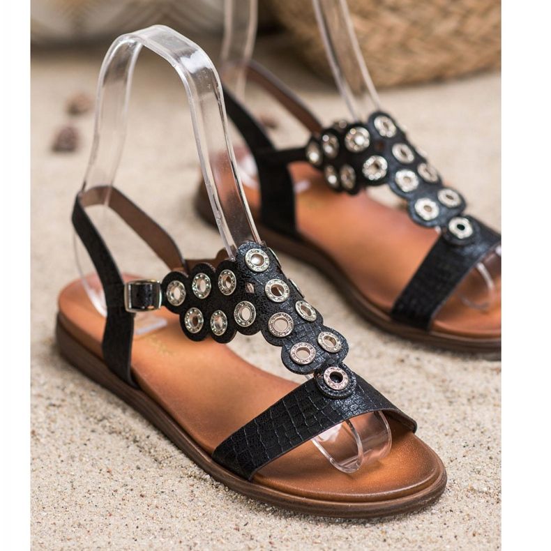 Sergio Leone Tyylikkäät sandaalit, joissa on kuutio zirkonia musta 1